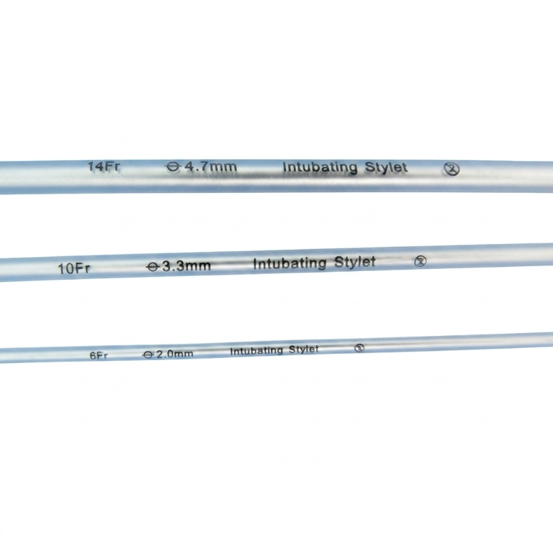 气管插管导丝管身高清丝印特写，14Fr (4.7mm)、10Fr (3.3mm)、6Fr (2.0mm) 规格
